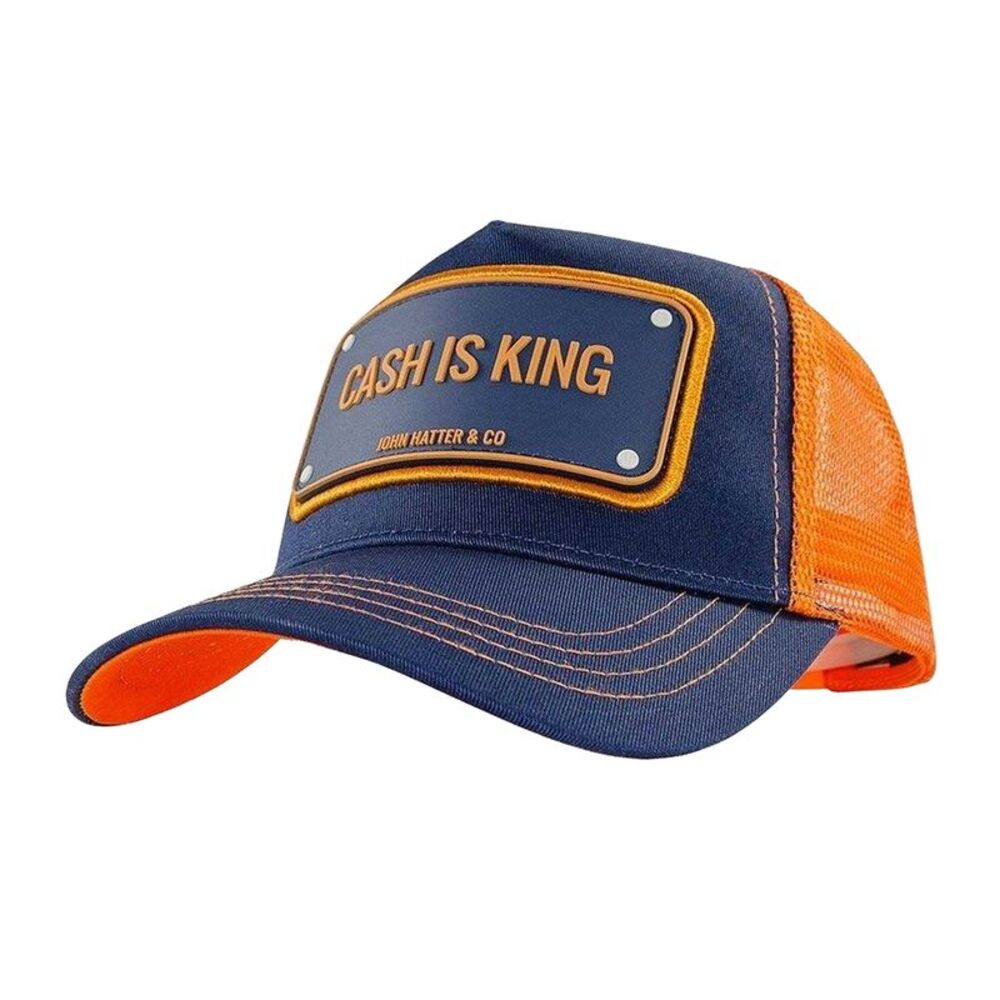 John Hatter Mens Cash Is King Trucker Cap / Dark Blue/Orange